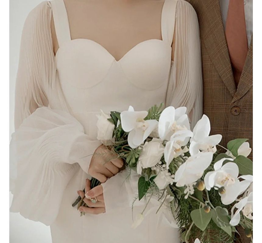 Plain Sheath Gown Wedding Neckline Sweetheart Long-Sleeve