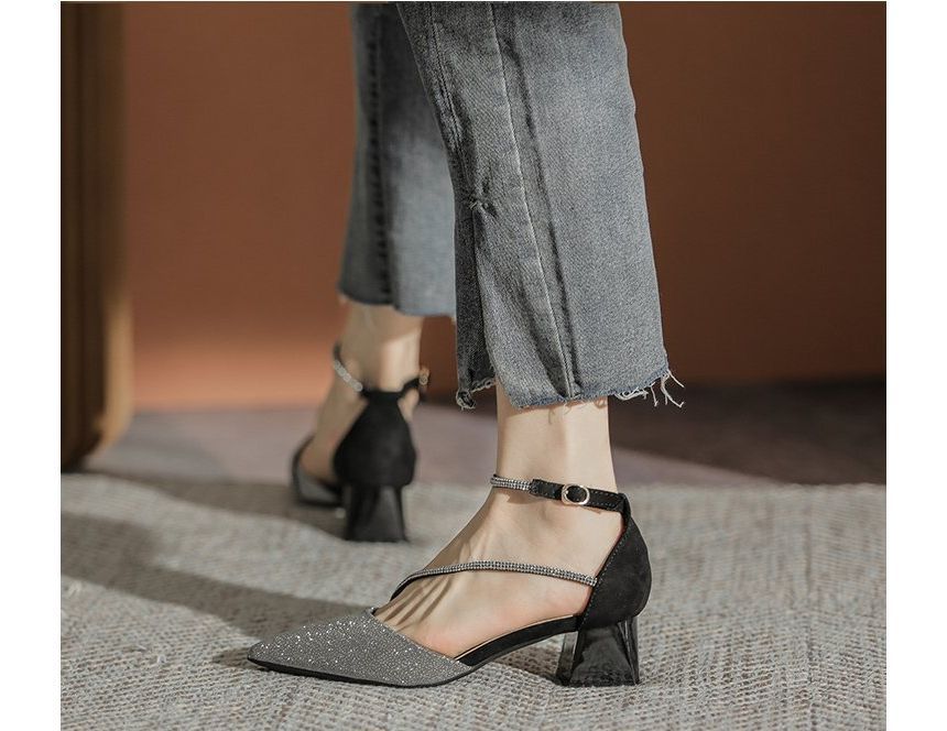 Heel Pointy Block Rhinestone Sandals