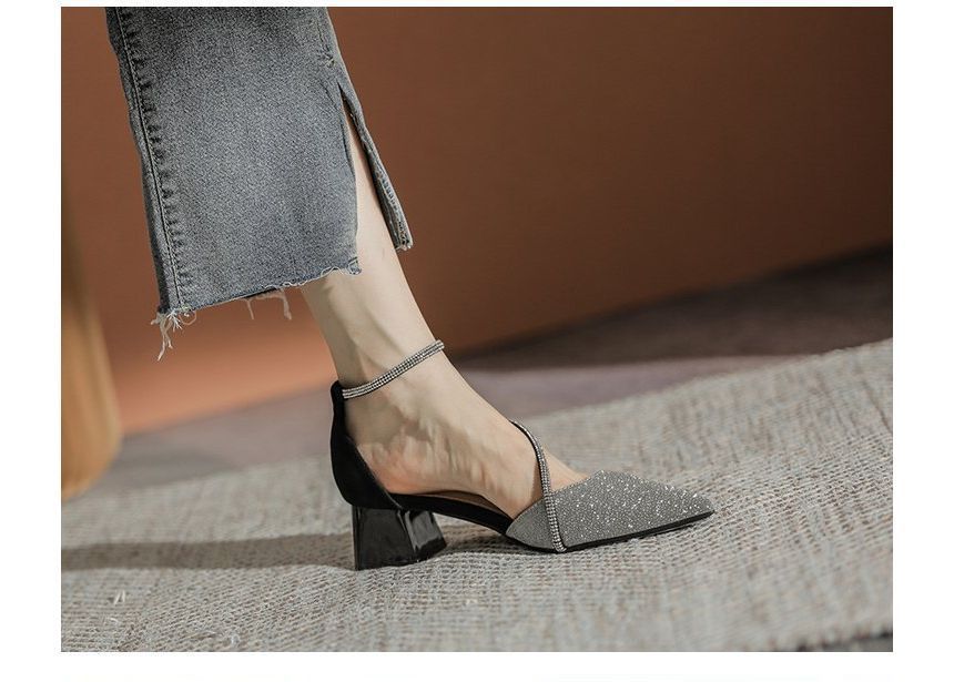 Heel Pointy Block Rhinestone Sandals