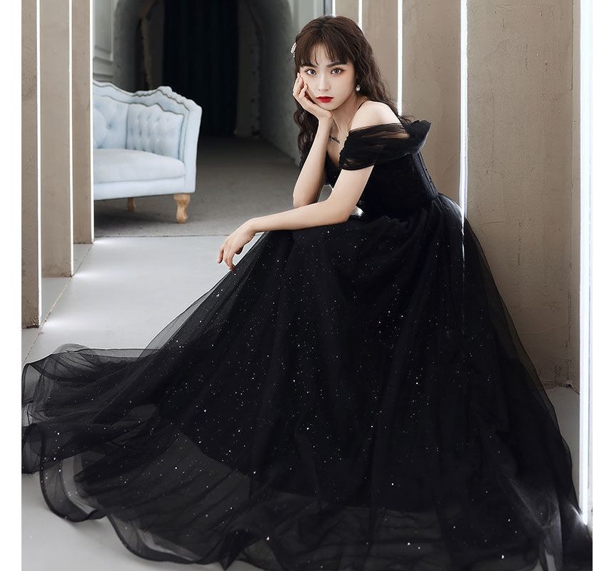 Strap A-Line Panel Plain Spaghetti Evening Mesh Gown