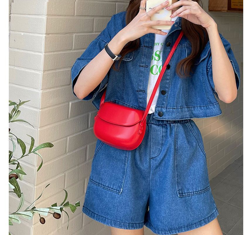 Bag Crossbody Flap Leather Buckled Faux