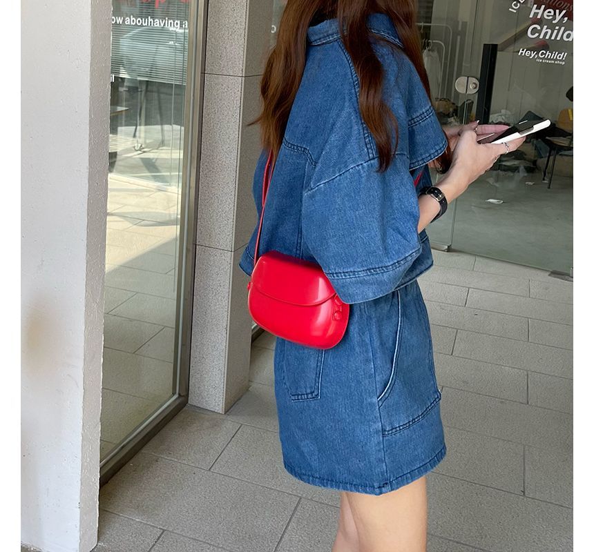 Bag Crossbody Flap Leather Buckled Faux