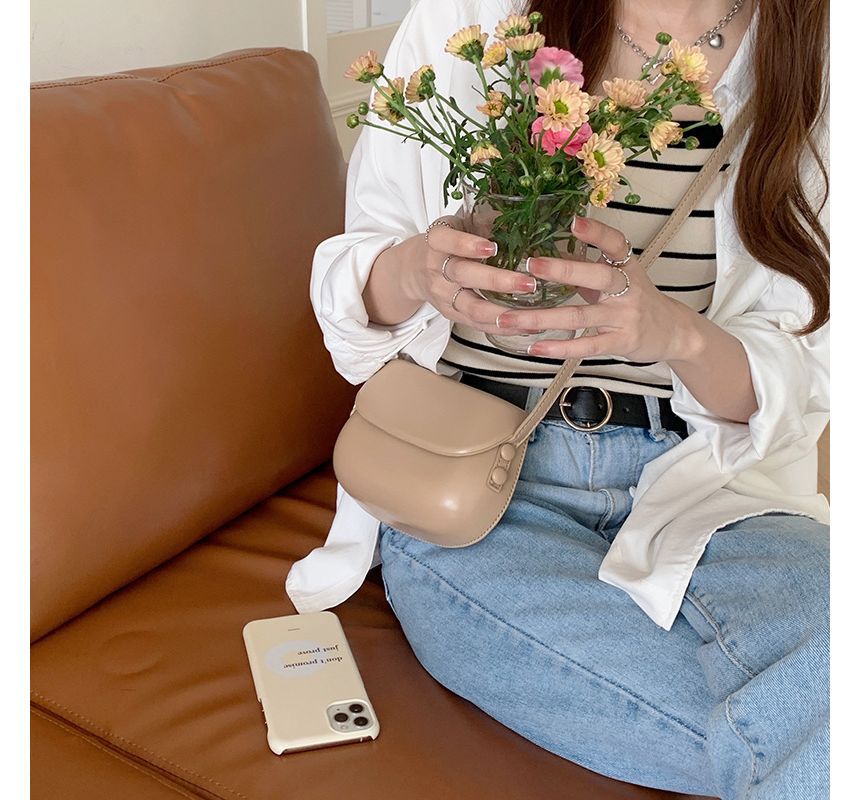 Bag Crossbody Flap Leather Buckled Faux