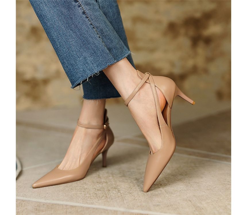 Strap Plain Stiletto Sandals Ankle Heel