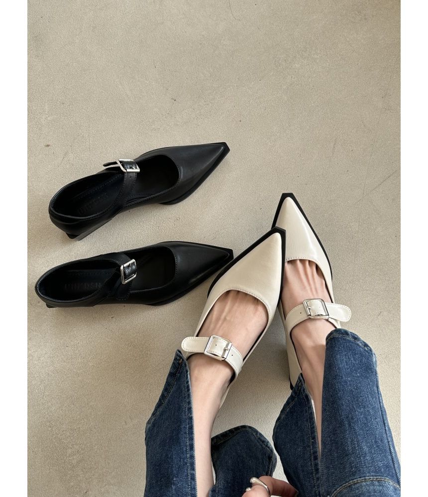 Heel Pointy Jane Shoes Toe Chunky Mary