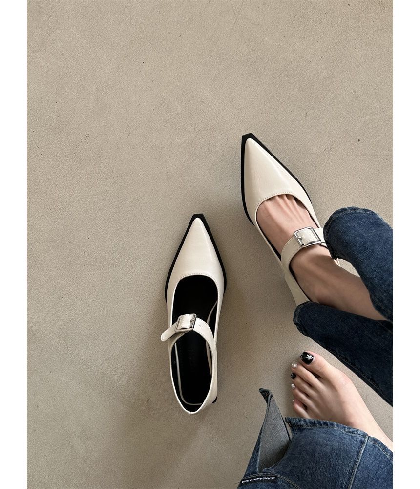 Heel Pointy Jane Shoes Toe Chunky Mary