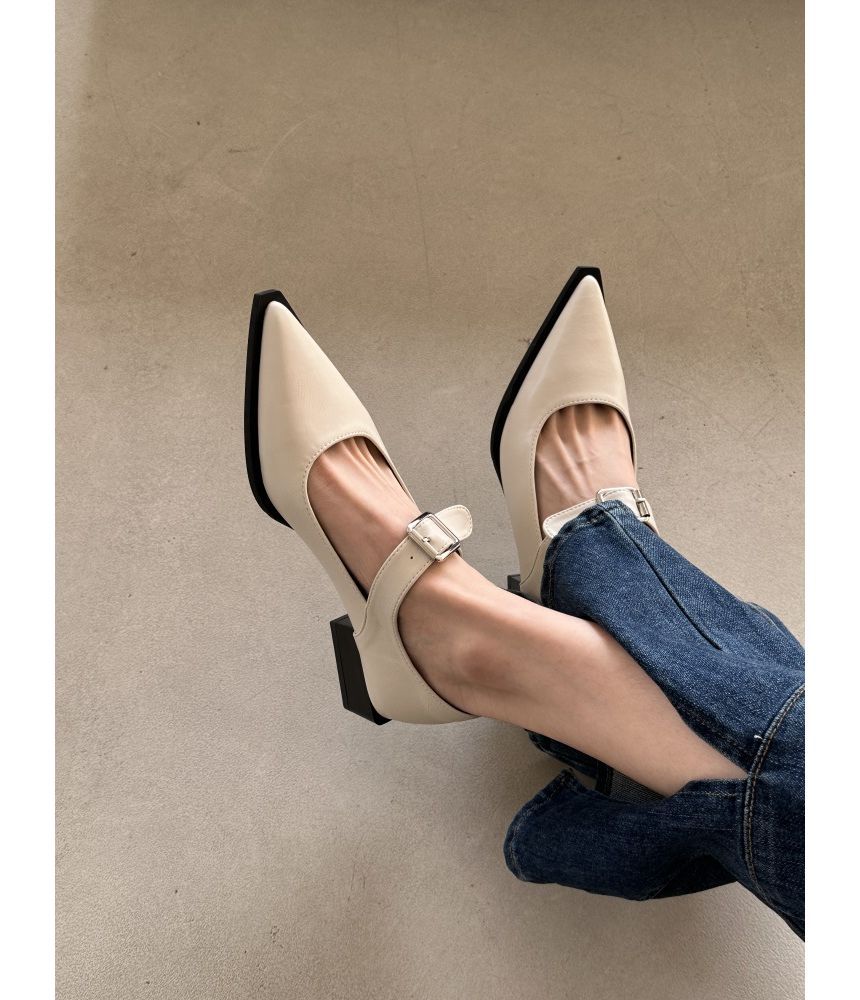 Heel Pointy Jane Shoes Toe Chunky Mary