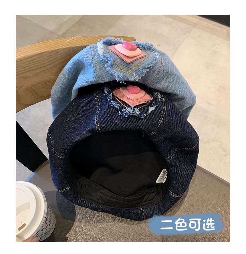 Hat Beret Denim Heart