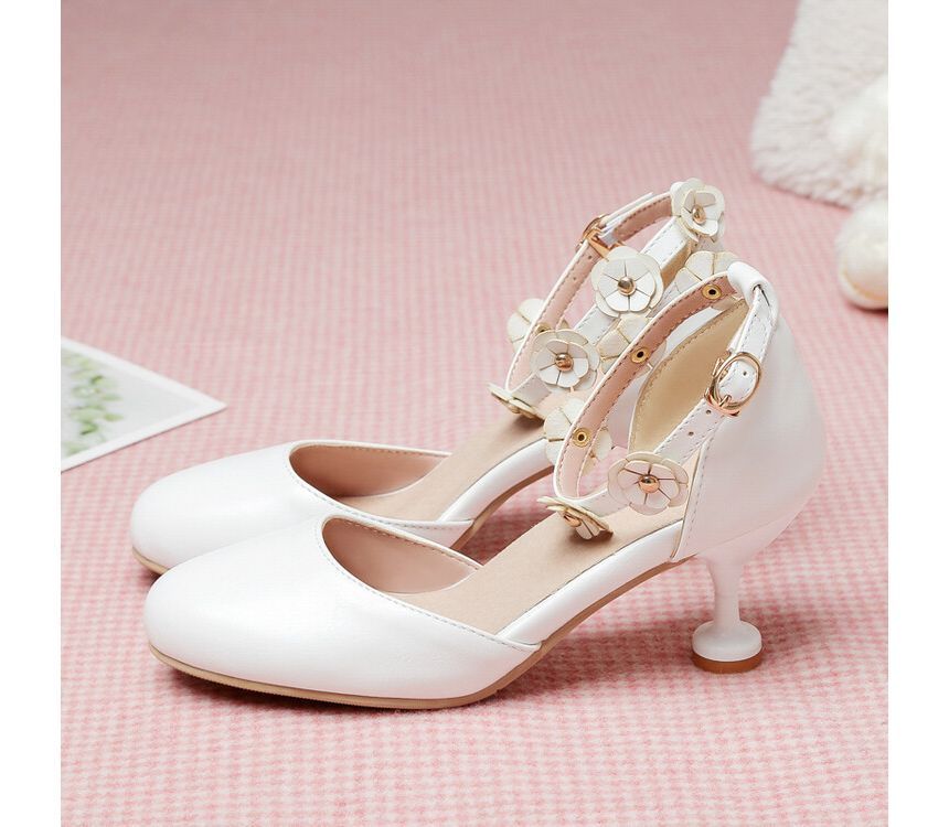 Heel D'Orsay Flower Accent Kitten Sandals