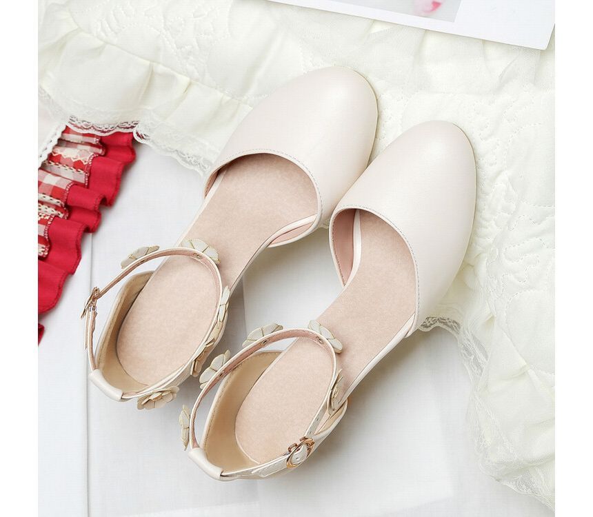 Heel D'Orsay Flower Accent Kitten Sandals