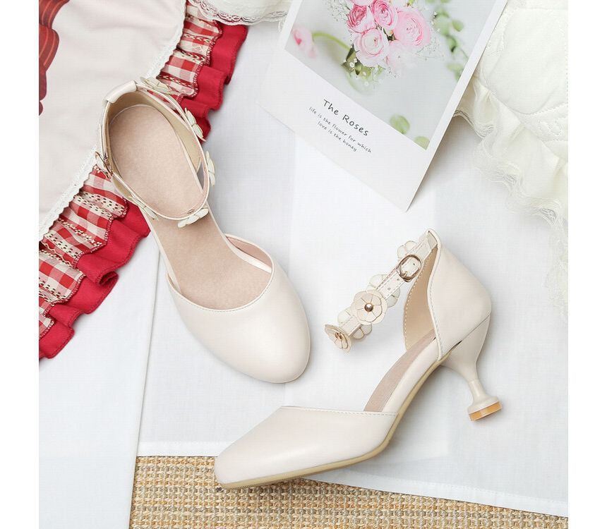 Heel D'Orsay Flower Accent Kitten Sandals