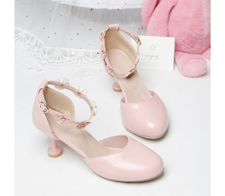 Heel D'Orsay Flower Accent Kitten Sandals