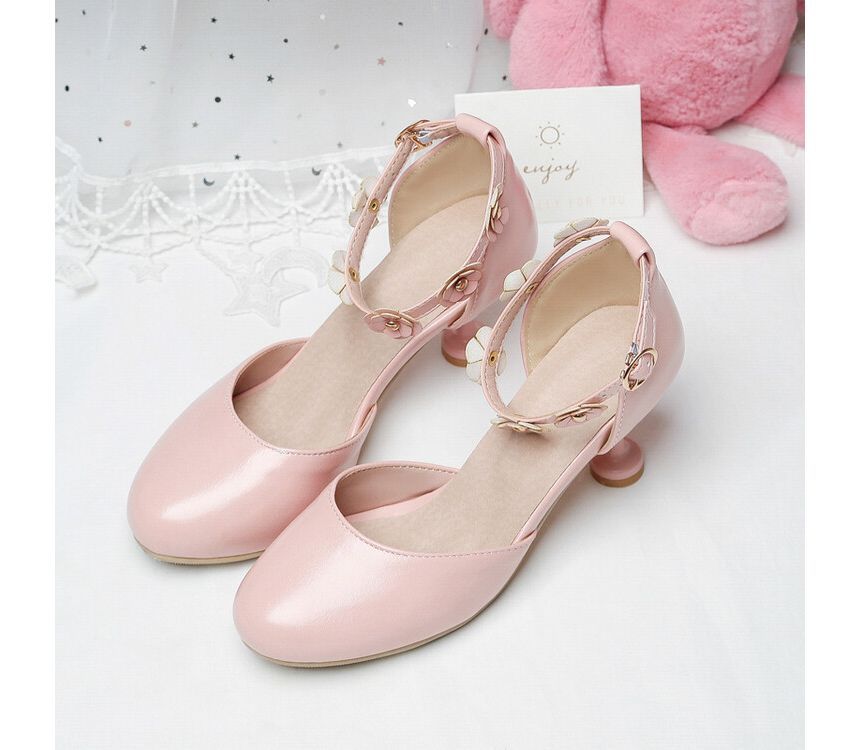 Heel D'Orsay Flower Accent Kitten Sandals