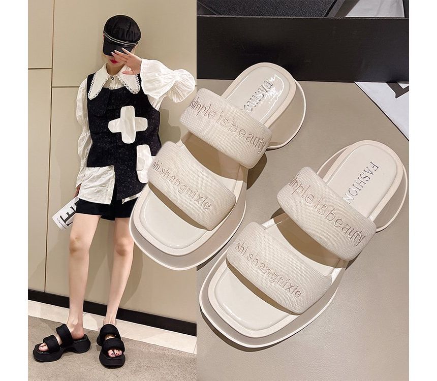 Embroidery Lettering Sandals Platform Slide