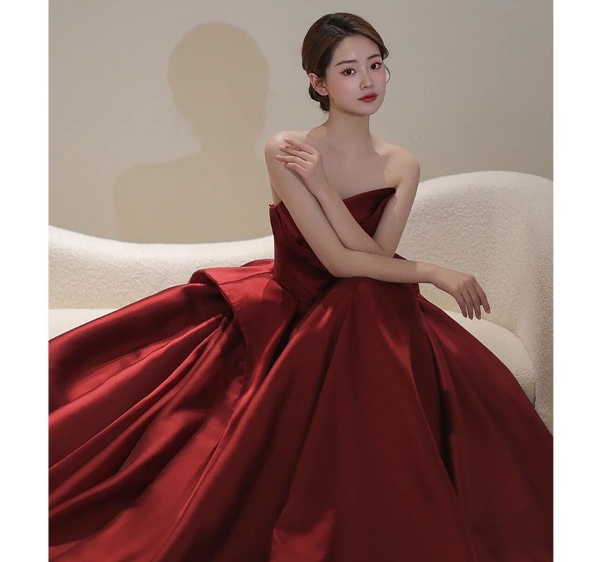 Plain Gown Asymmetrical A-Line Strapless Ball