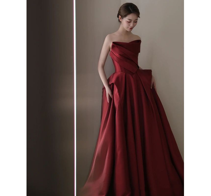Plain Gown Asymmetrical A-Line Strapless Ball
