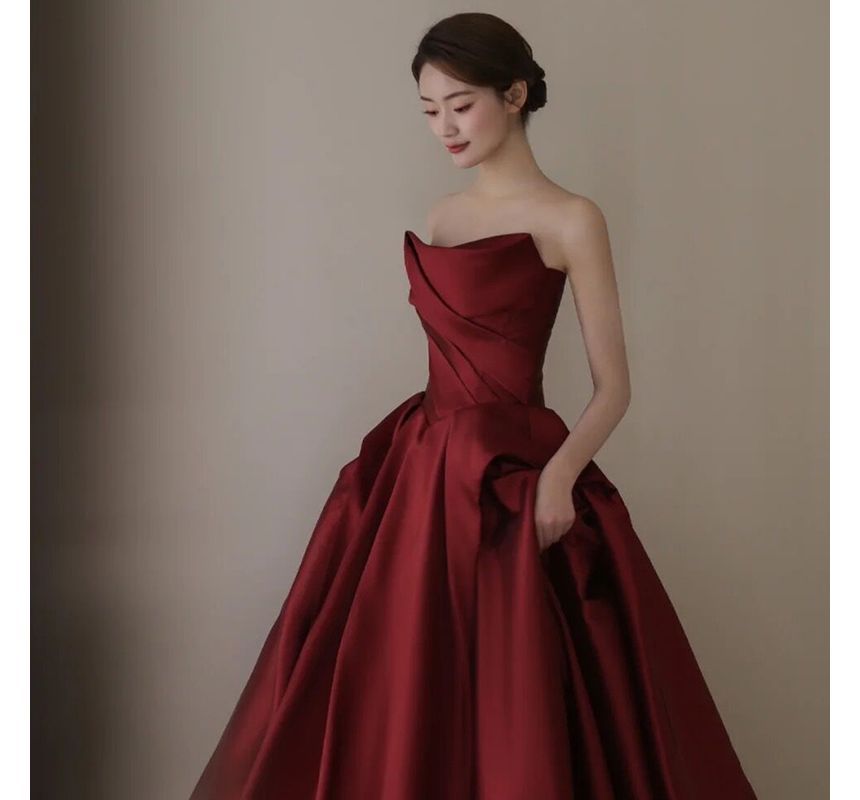 Plain Gown Asymmetrical A-Line Strapless Ball
