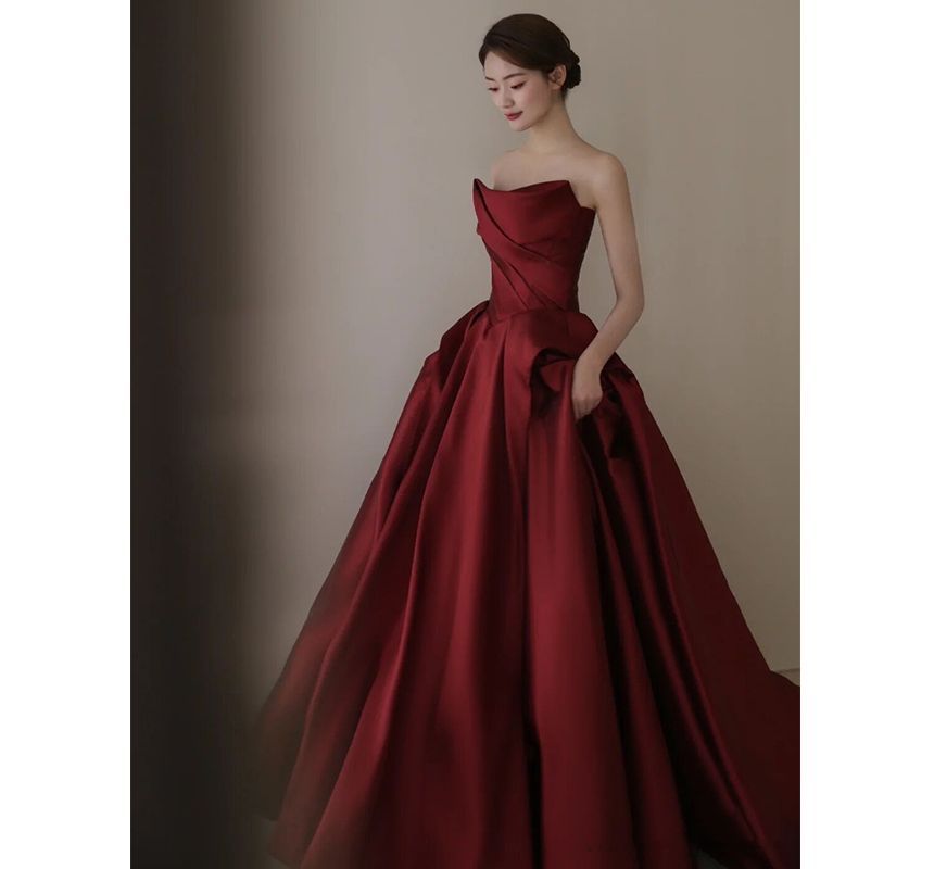 Plain Gown Asymmetrical A-Line Strapless Ball