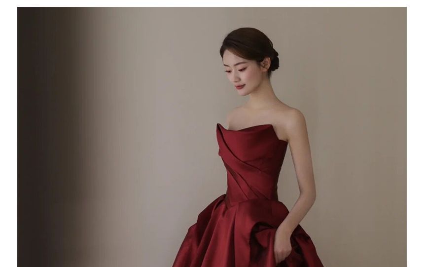 Plain Gown Asymmetrical A-Line Strapless Ball