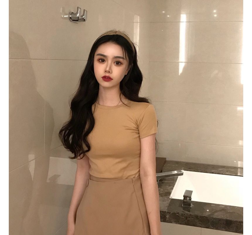 Neck Crew Tee Short-Sleeve Plain