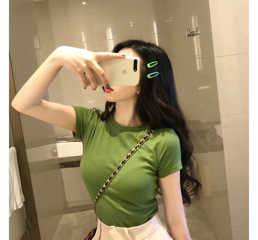 Neck Crew Tee Short-Sleeve Plain