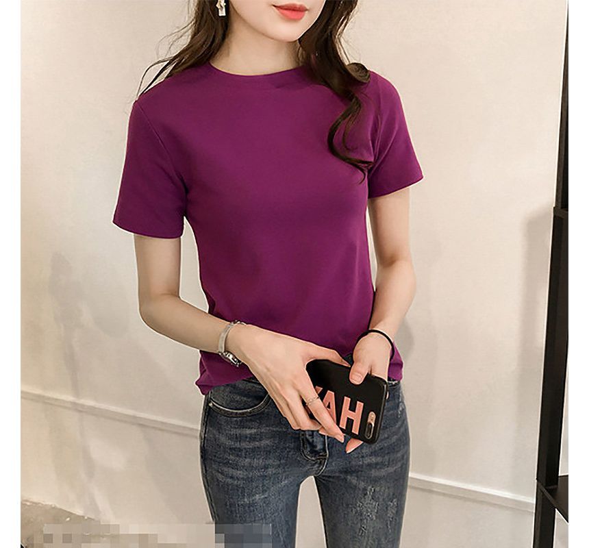 Neck Crew Tee Short-Sleeve Plain