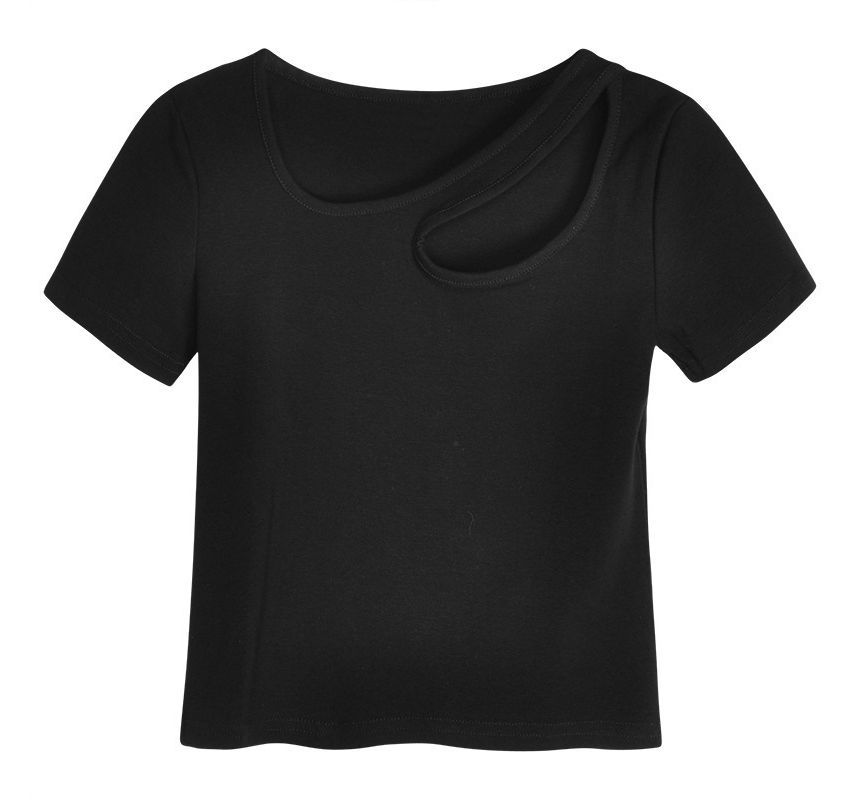 T-Shirt Asymmetrical Cutout Short-Sleeve Neck Plain