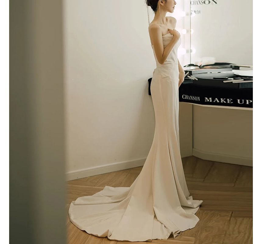 Tube Mermaid Satin Wedding Gown Plain