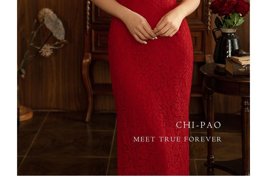 Buttoned Frog Sheath Short-Sleeve Plain Dress Midi