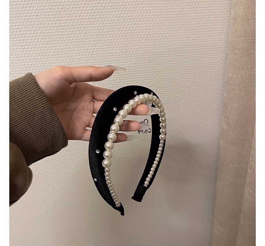 Pearl Headband Velvet Faux