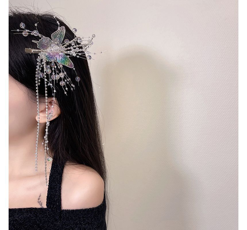 Pearl Clip Hair Faux Fringed Butterfly