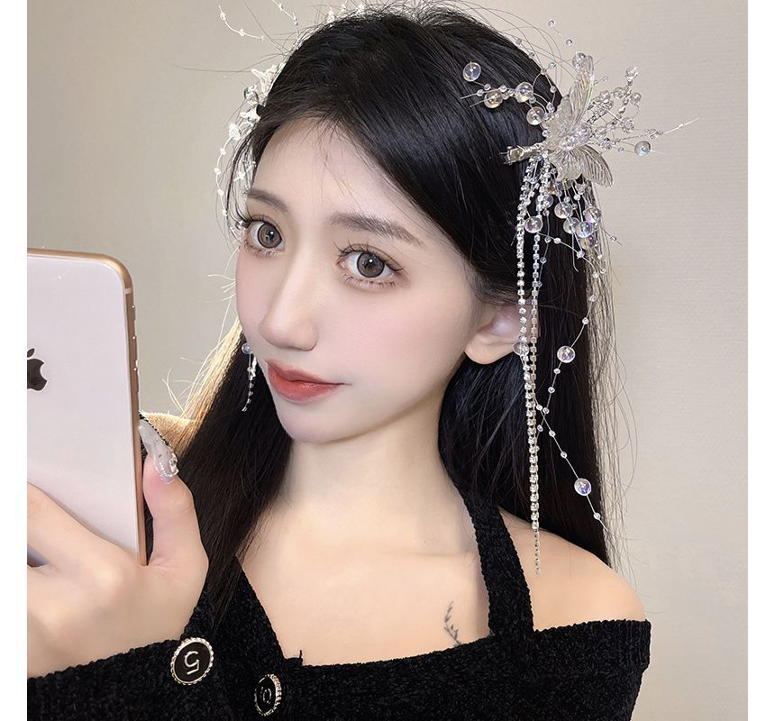 Pearl Clip Hair Faux Fringed Butterfly