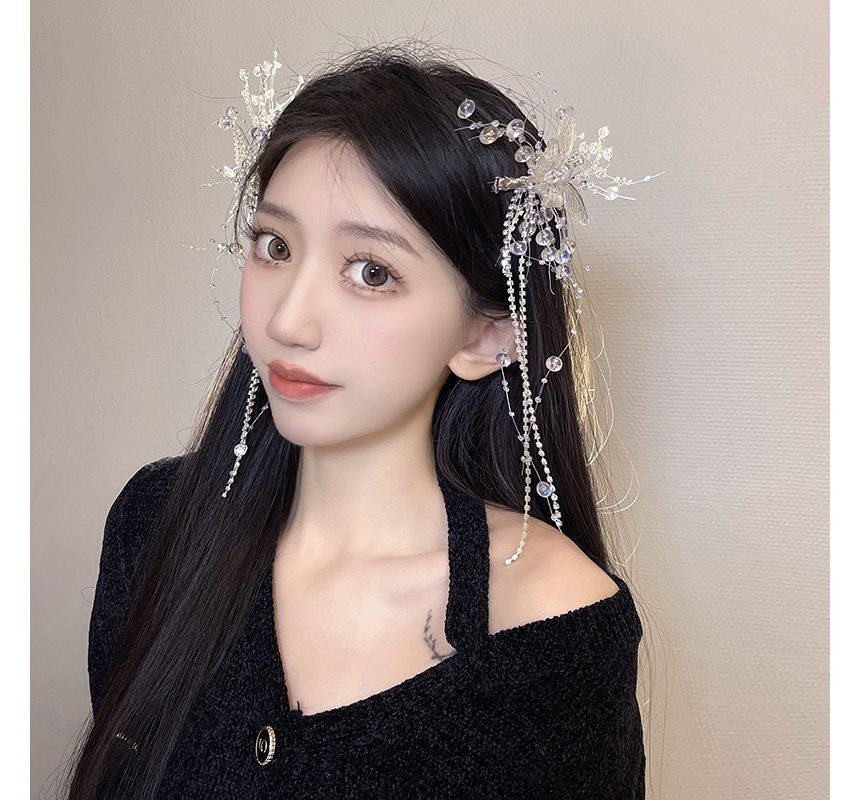 Pearl Clip Hair Faux Fringed Butterfly