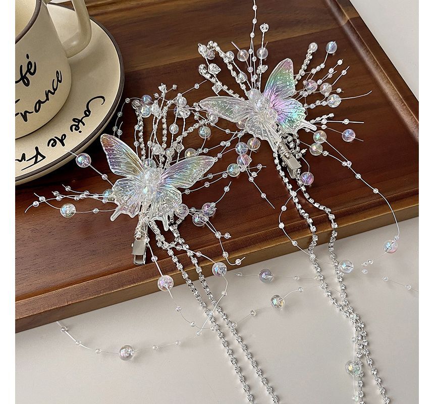 Pearl Clip Hair Faux Fringed Butterfly