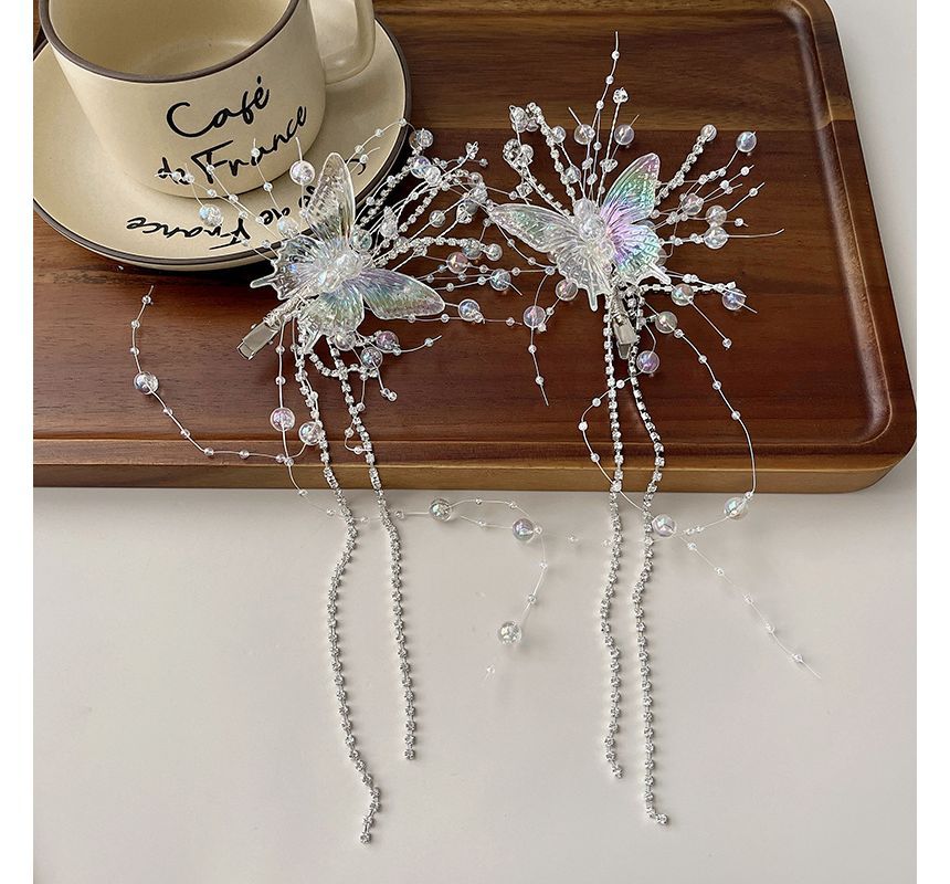 Pearl Clip Hair Faux Fringed Butterfly