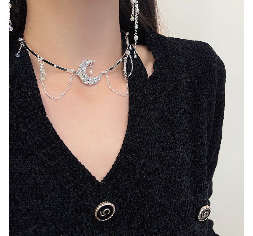 Moon Star / Earring Choker Alloy Fringed