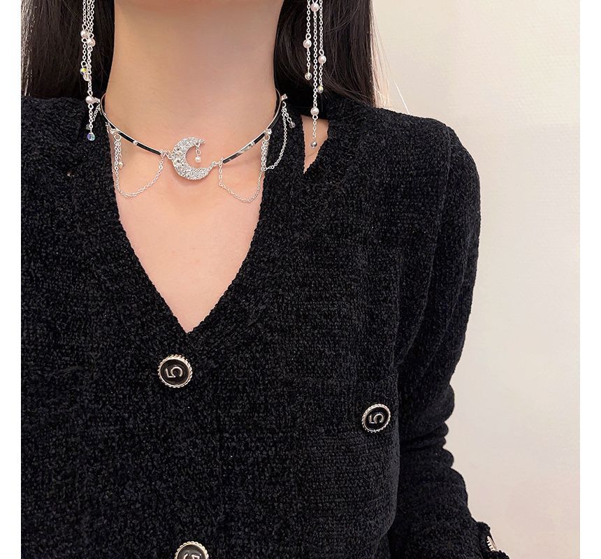 Moon Star / Earring Choker Alloy Fringed