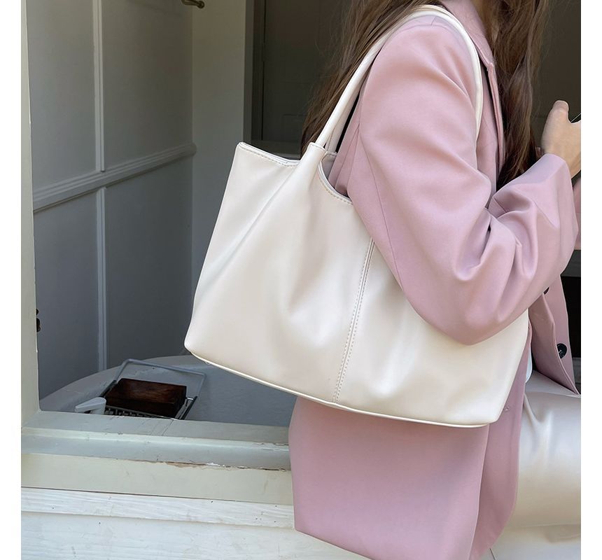 Plain Leather Shoulder Faux Tote