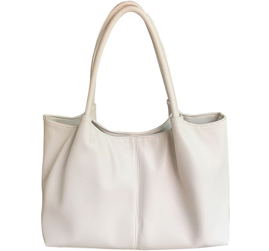 Plain Leather Shoulder Faux Tote