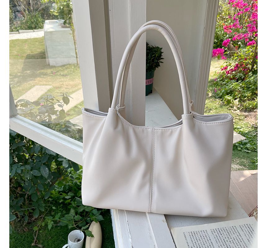 Plain Leather Shoulder Faux Tote