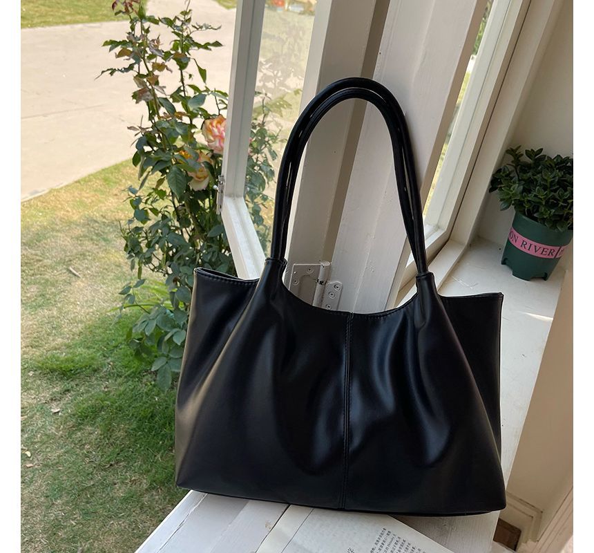 Plain Leather Shoulder Faux Tote