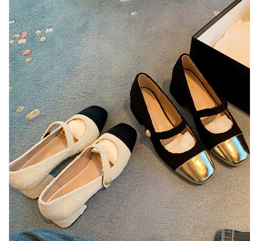 Jane Mary Heel Block Cap-Toe Pumps