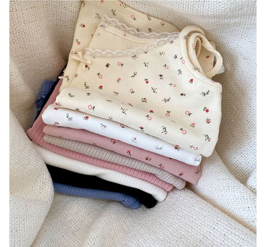 Lace Camisole Top Trim Print Crop Floral