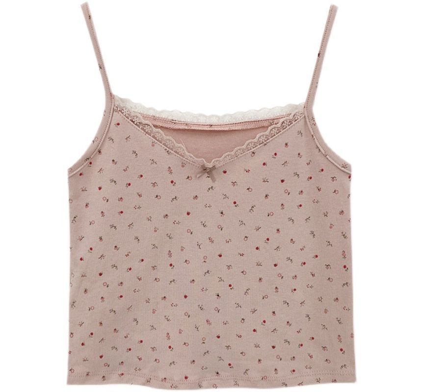Lace Camisole Top Trim Print Crop Floral