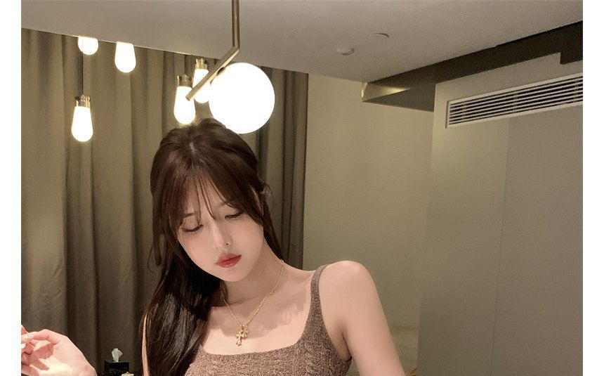 Strap Dress Slim-Fit Knit Spaghetti Mini