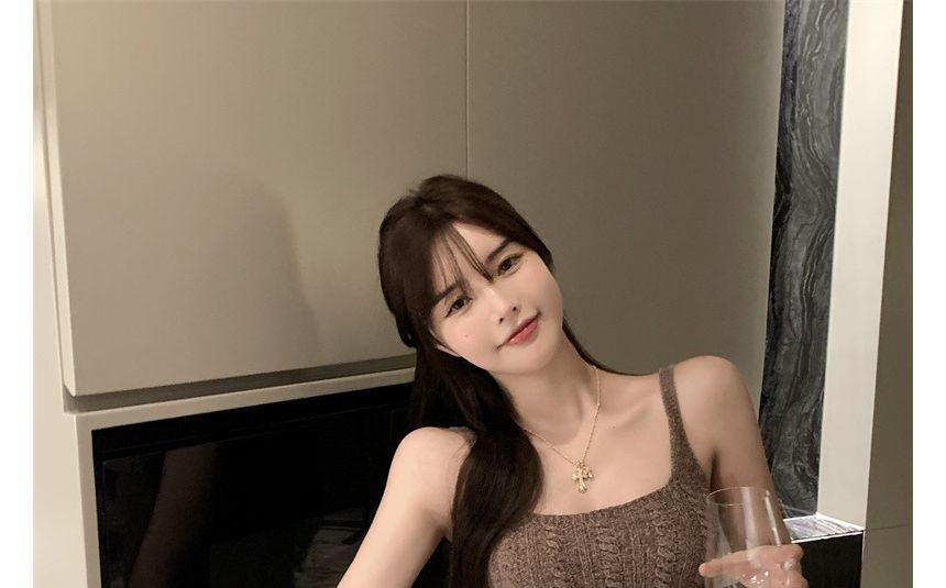 Strap Dress Slim-Fit Knit Spaghetti Mini