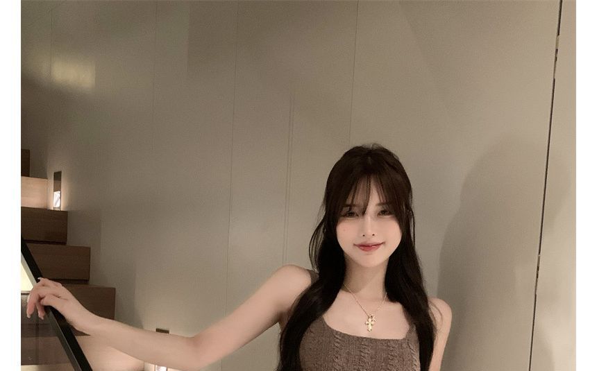 Strap Dress Slim-Fit Knit Spaghetti Mini