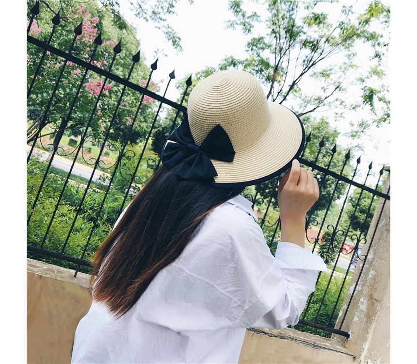 Piped Straw Sun Bow Hat
