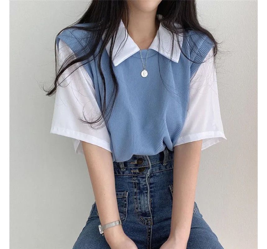 Mock Collared Piece Two Short-Sleeve T-Shirt