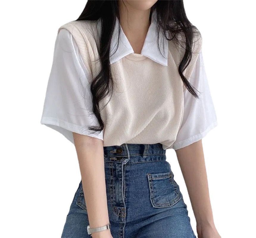 Mock Collared Piece Two Short-Sleeve T-Shirt